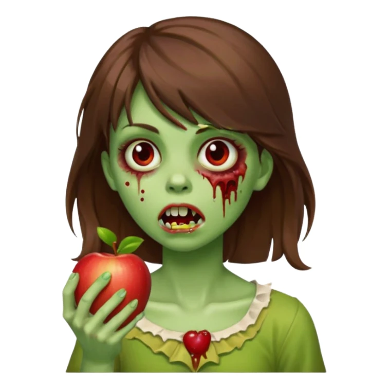 apple emoji zombie girl with medium length brown hair side bangs sticker