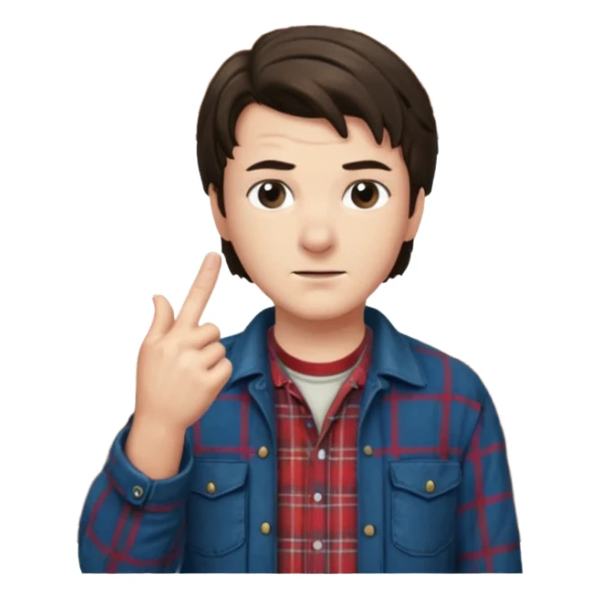 Derek from stranger things pointing the middle finger in the barn sticker