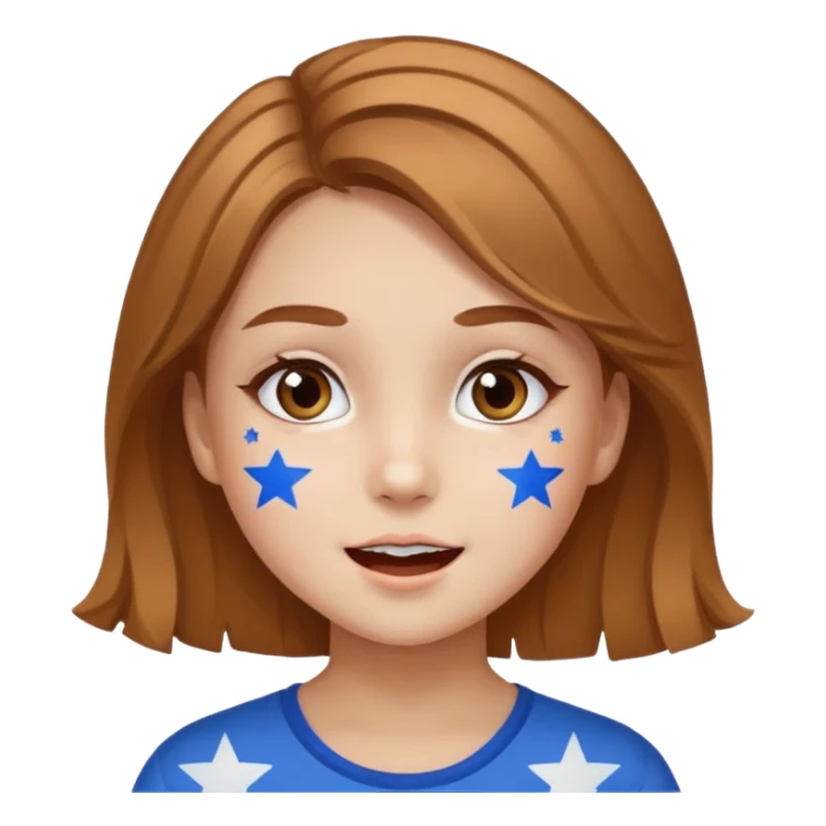 A girl with star-shaped cheek paint, cheering with bright eyes. sticker