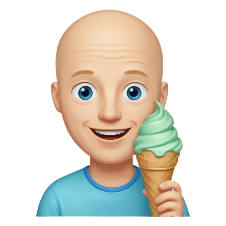 Smiling Bald man with blue eyes devouring a mint ice cream cone sticker
