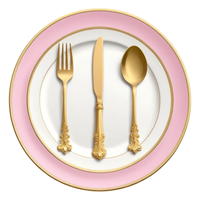 A luxurious plate with pink accents and elegant details, fork and knife side sticker