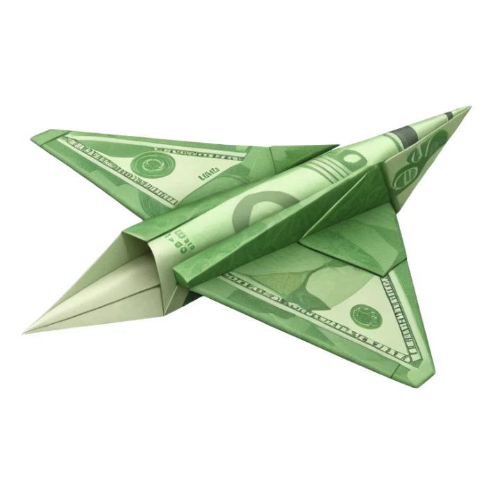 Paper plane made of money side view sticker