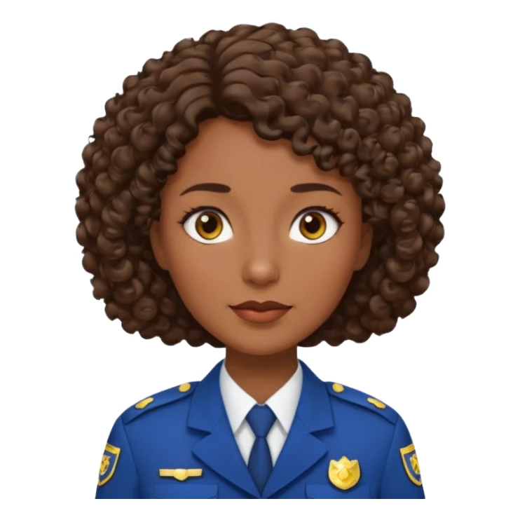 Middle-aged Female: dark skin, wearing uniform, approachable face, curly short brown hair sticker