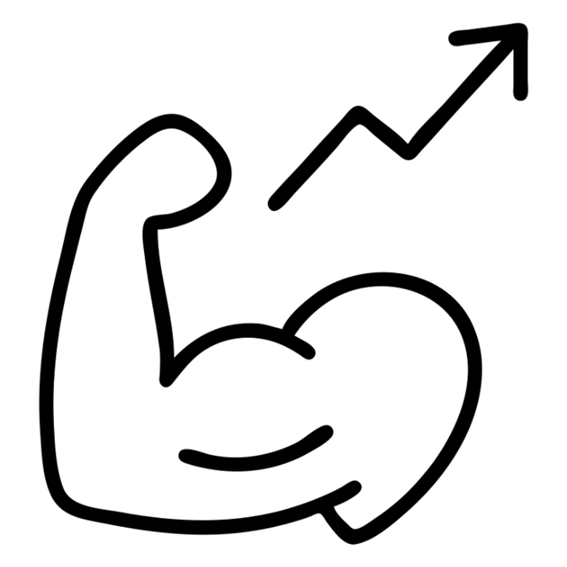 outlined icon of a strong arm with a rising arrow graph, representing getting stronger sticker