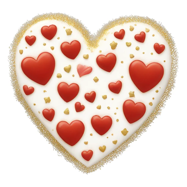White and red heart with gold sparkles all over and around it sticker