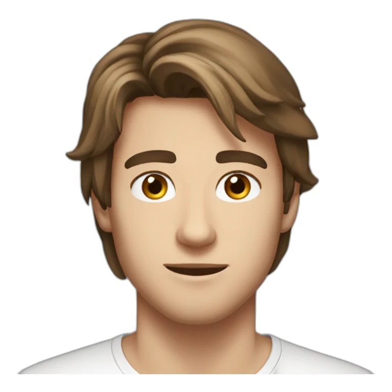 22 years old, Russian guy, long brown hair, white T-shirt, brown eyes sticker