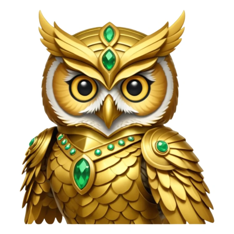 owl warrior wearing golden armor embedded with emerald jewels

 sticker
