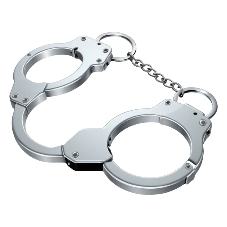Minimalistic metallic handcuffs emoji, reflective metal, simple flat vector design, futuristic style sticker