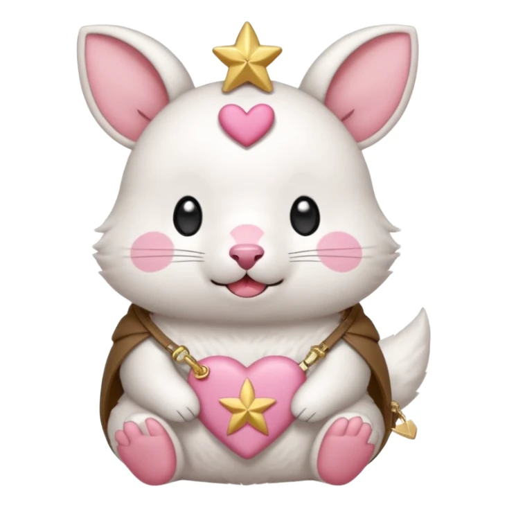 GENERATE ME A MOMONGA WHITE ANIMAL  FROM CHIIKAWA AND PUT A SAKURA FLOWER ON HIS HEAD AND A STAR PELT ON HIS BELLY AND A HEART PURSE ON HIS ARM WITH HIS FACE MAKE HIS TOUNGE STICK OUT WITH A LITTLEPINCH OFDROOL AND MAKE HIM ANIME  sticker