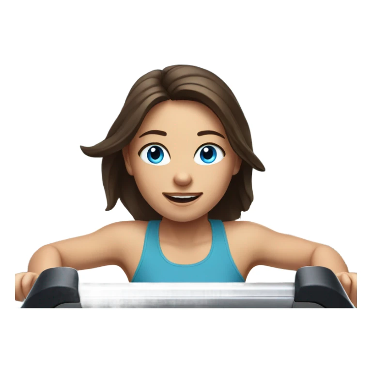 Realistic brunette girl with bright blue eyes running on treadmill  sticker