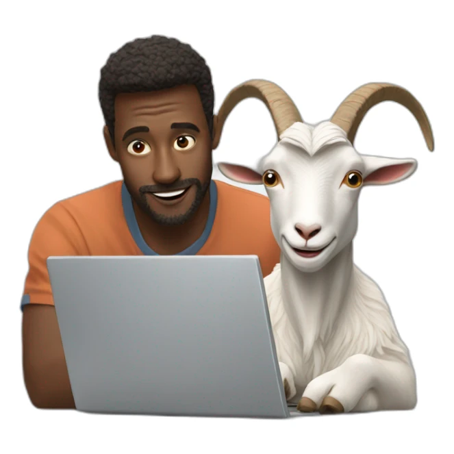 a goat with man behind the laptop sticker
