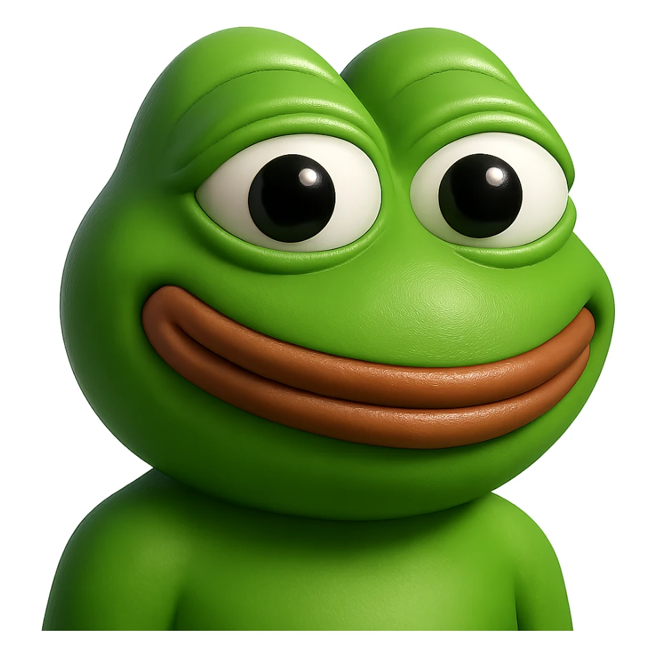 pepe in
- 3d style
- bright green
- smiling
- looking straight at the camera
- good highlights and shadows sticker