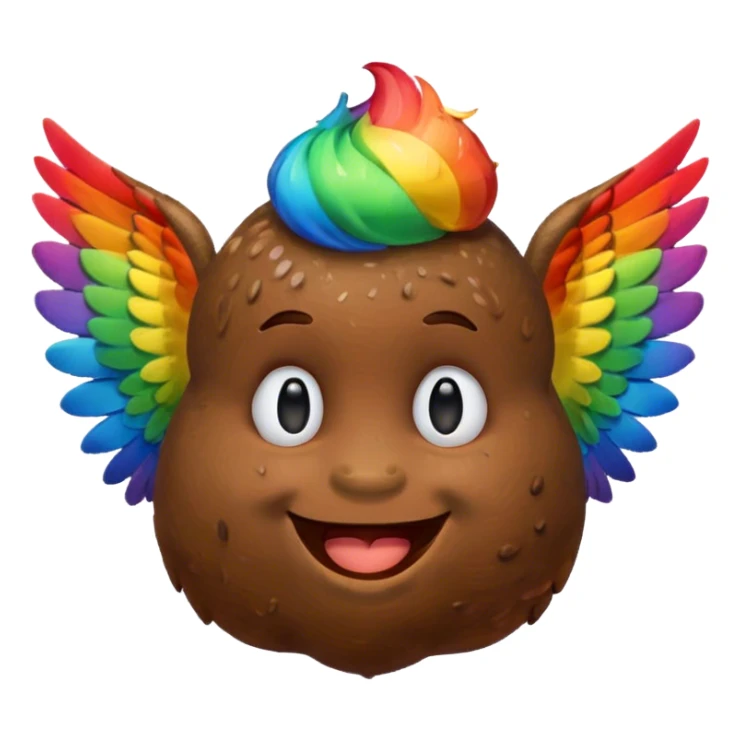 Rainbow Poop emoji face with wings sticker