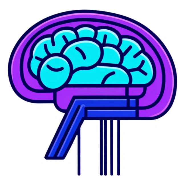 brain with neon glow effect, blue neon glow on top left, purple neon glow on bottom right sticker