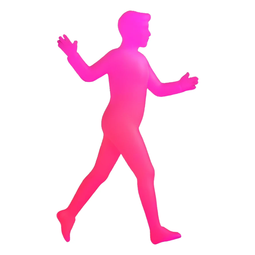 human silhouette, transparent glass with bright pink gradient from #FF335F to #FF99AA, shadows and highlights, minimalistic sticker