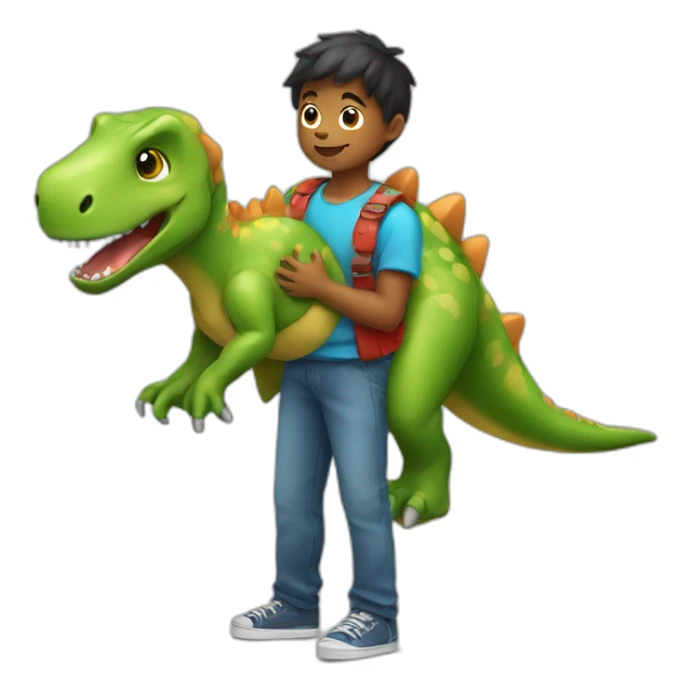 Kid hugging a dinosaur toy in his chest sticker