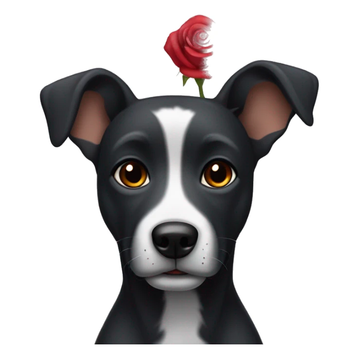 Short haired black dog with rose ears, greying muzzle and eyebrows, and brown eyes  sticker