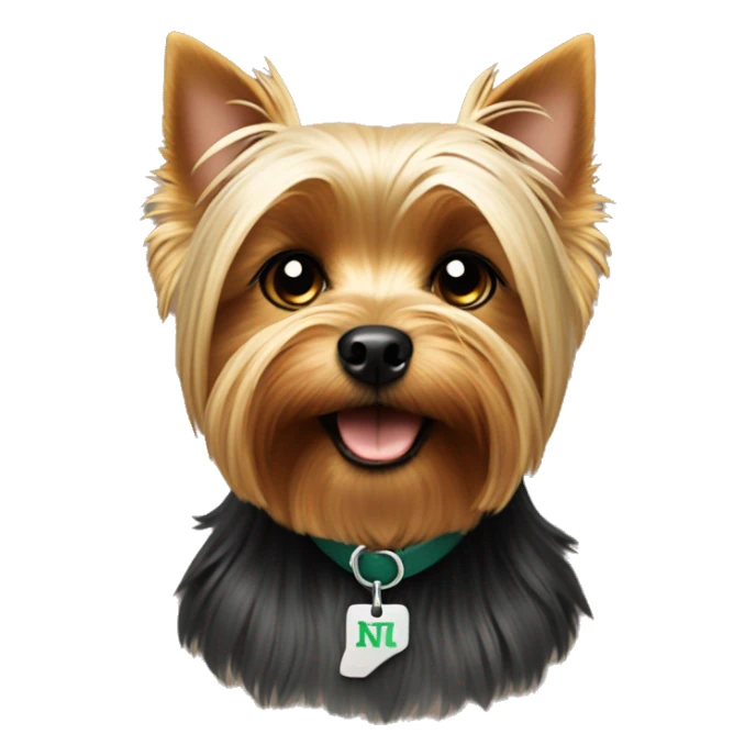 Yorkshire terrier with a collar that says N+M sticker