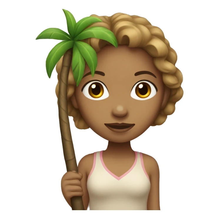 Light skin girl with light brown hair carrying small palm tree sticker