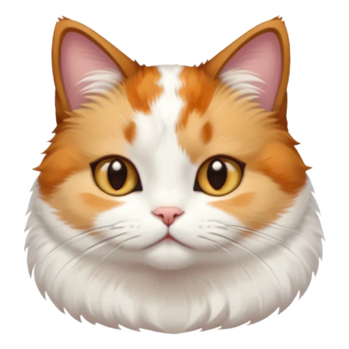 calico and white cat with small head, hazel eyes, and short but chubby body sticker