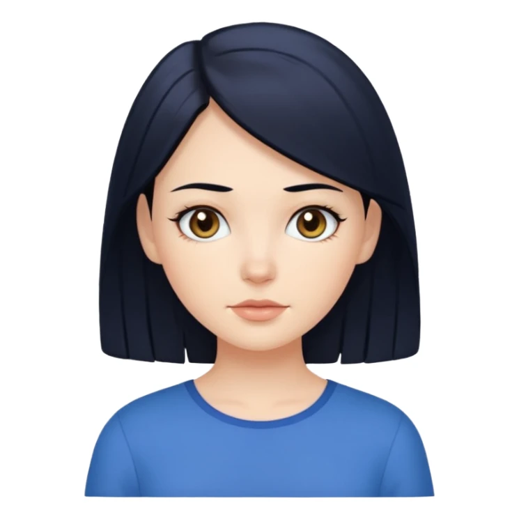 Create a white girl, with black hair, hazel eyes, blue blouse.    sticker