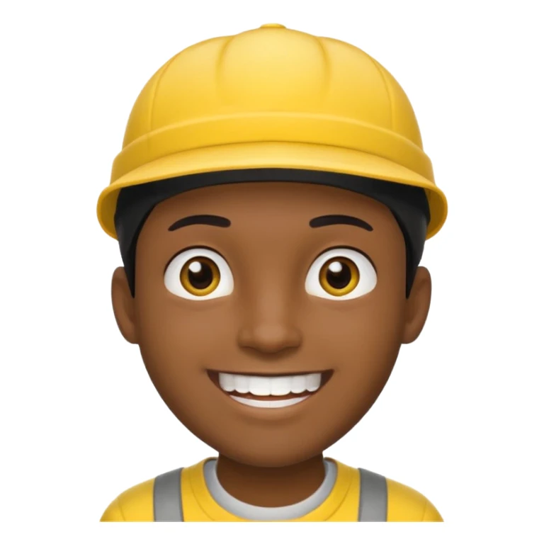 A man with dark skin tone, wearing a bright yellow cap, short black hair mostly covered by the cap, large brown eyes, and a wide smile showing his teeth. sticker