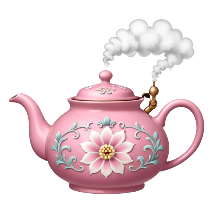 Pink steaming and boiling  tea pot with smoke sticker