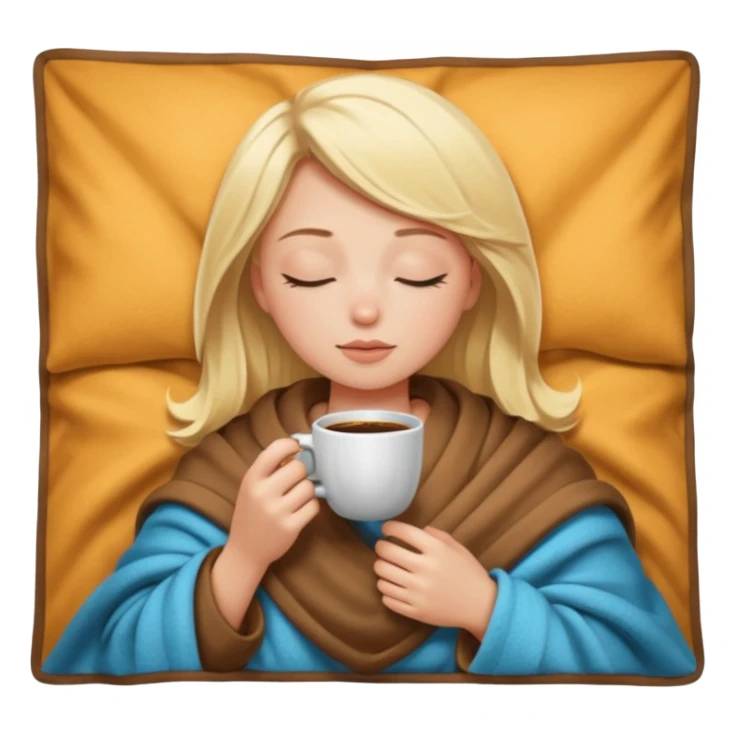 Blonde girl inside a blanket sipping coffee eyes closed sticker