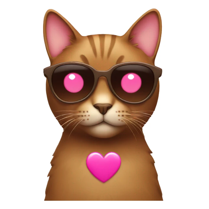 brown cat with pink heart sunglasses sticker