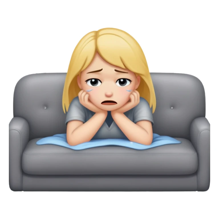 sad girl crying on the cozy grey couch  sticker