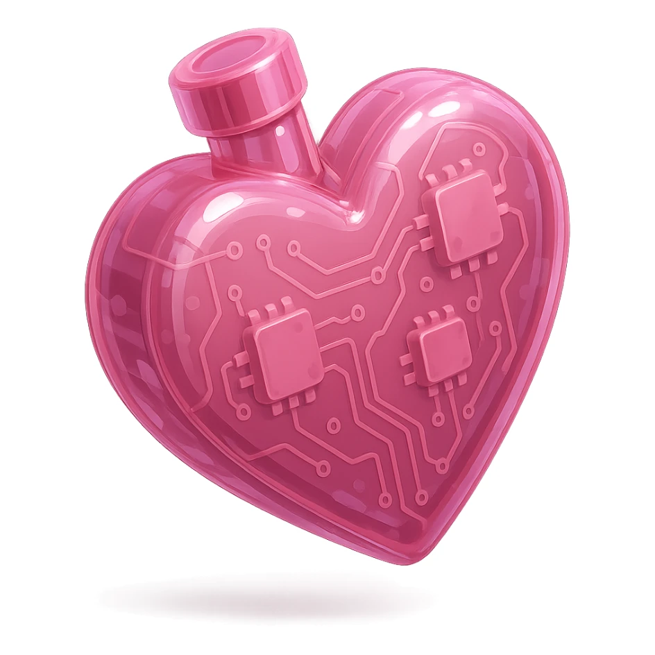 3D rendered pink heart-shaped bottle with a glossy finish, no character sticker