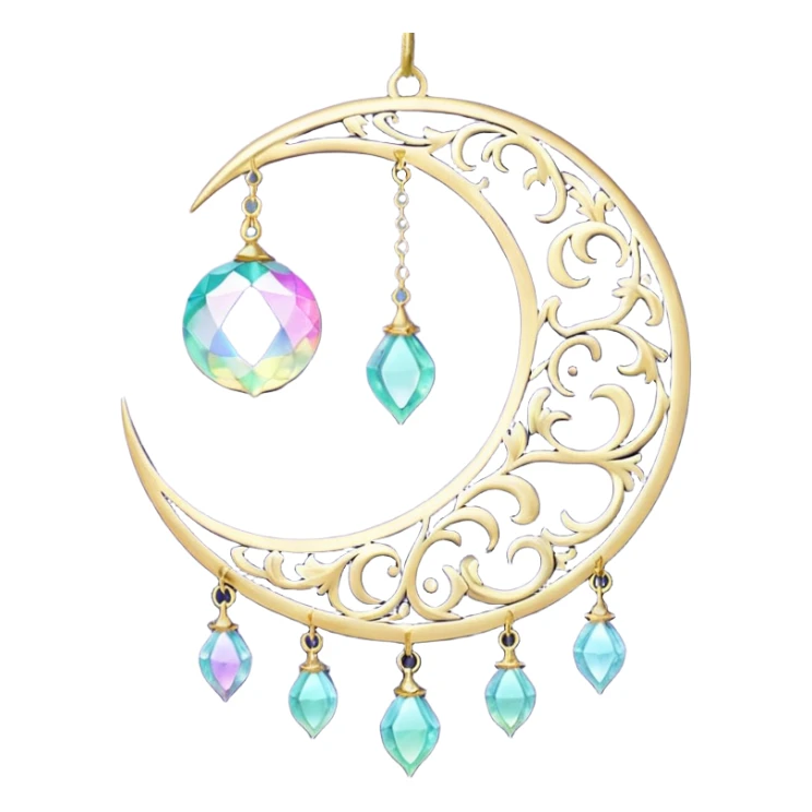 glossy Pastel iridescent crystal crescent damask moon suncatcher sticker