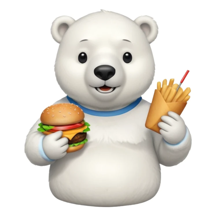 polar bear with burger wearing shirt sticker