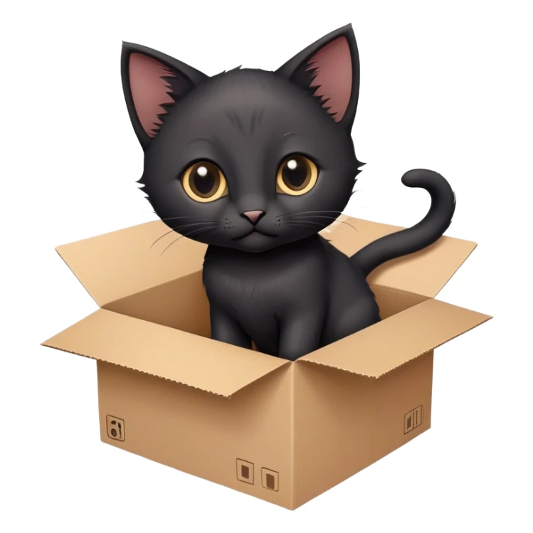  A very cute black young kitten cat with one's head tilted to one side poked its paws out of the cardboard big box and placed them on top of it sticker