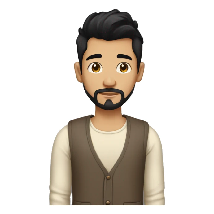 hipster guy with black slick hair, thick brown eyebrows, small beard in black shirt and cream cardigan sticker