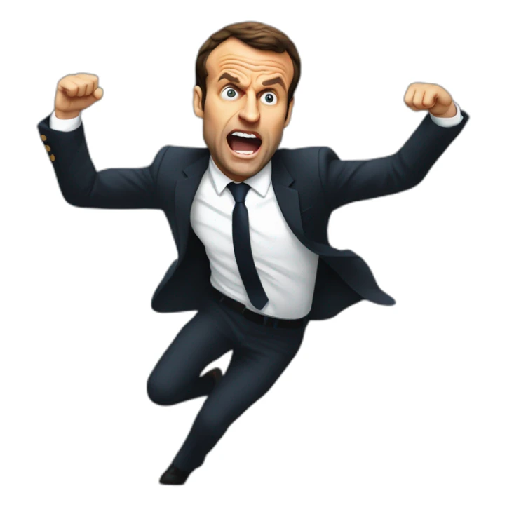 Emmanuel Macron fleeing an angry demonstration sticker