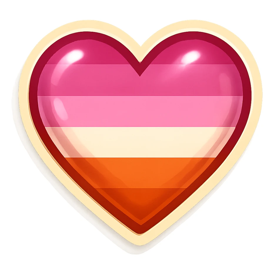 heart with lesbian pride flag colors, sticker style, soft drop shadow, outlined for sticker application sticker
