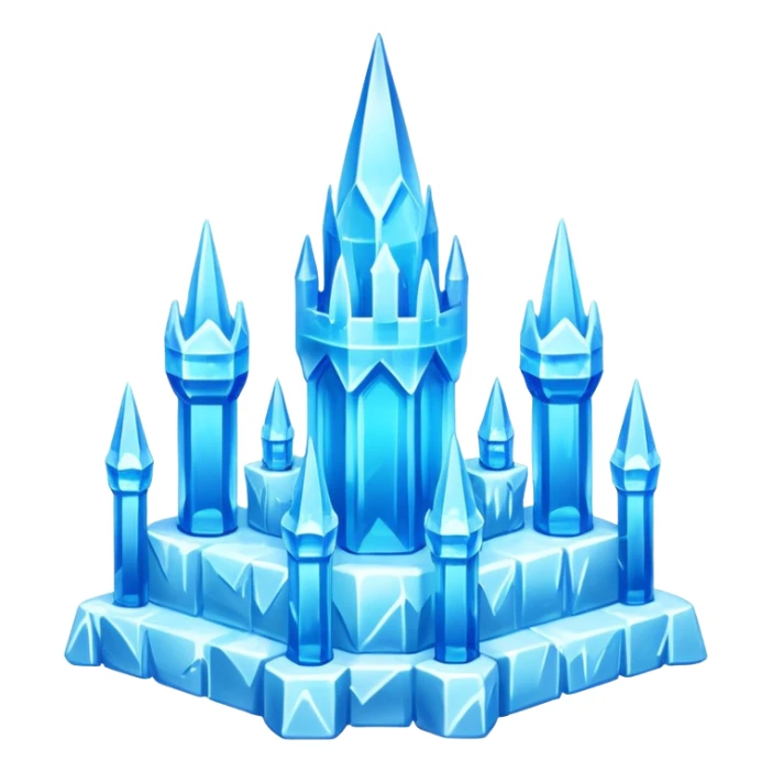 ice palace object icon, crystal ice palace, tall icy towers, transparent blue ice walls, sparkling details, soft glow, 3D cartoon, mobile game icon style, centered, clean background, soft shadow, no text, no watermark



 sticker