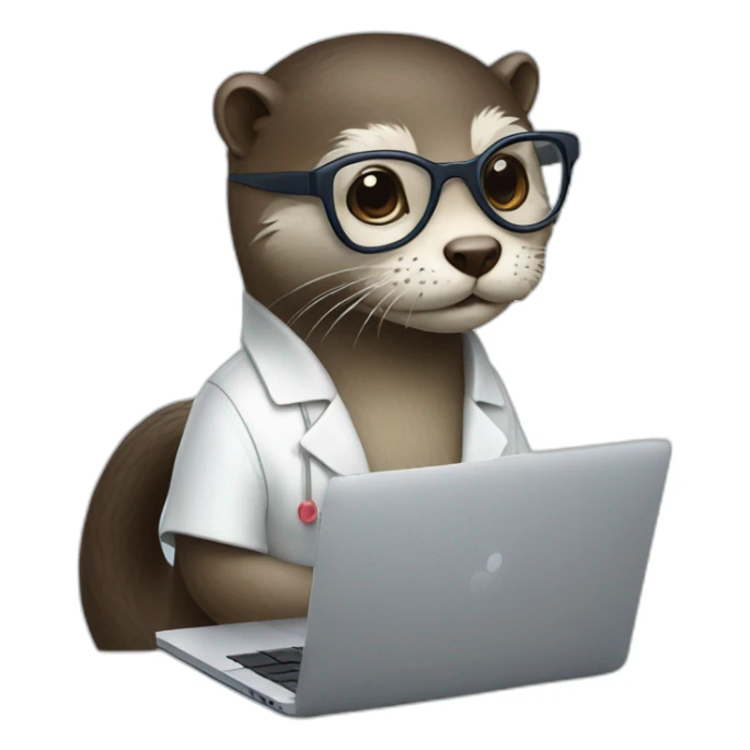 female vet otter with glasses use a macbook sticker