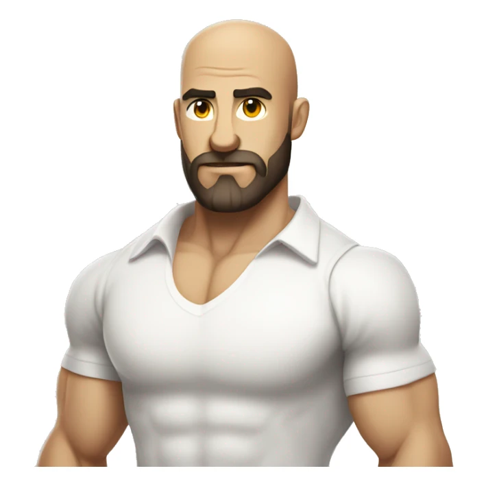 Muscular white man flexing, bald, dark beard in a white shirt sticker