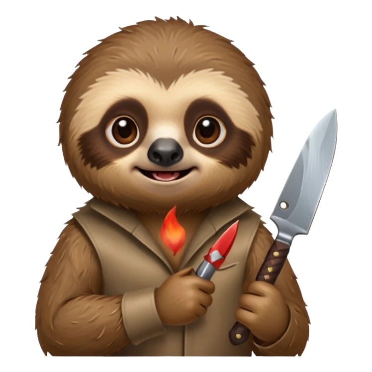 Cute little sloth holding a knife but looking evil sticker