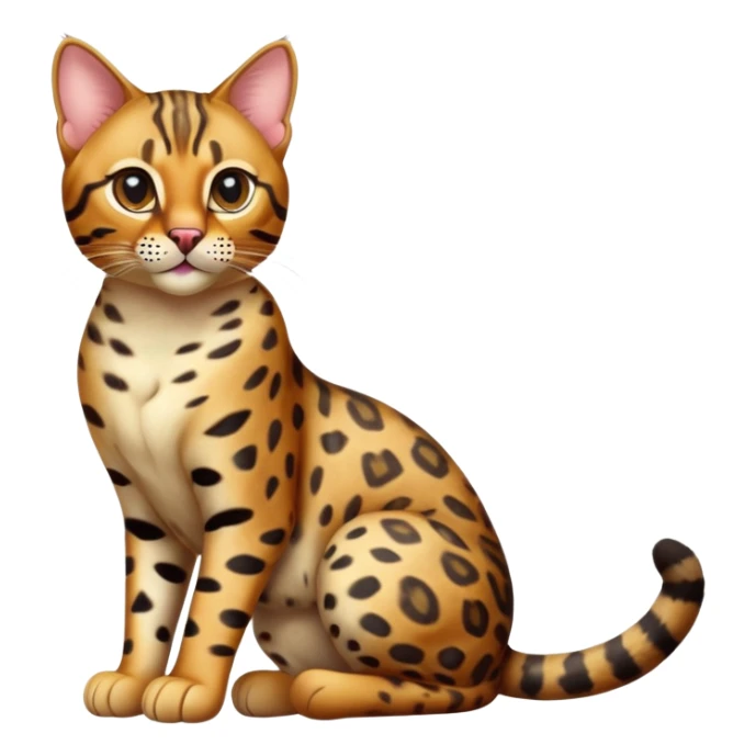 cinematic-[Bengal cat]-realistic-full-body-sitting-emoji,-tail-curled-playfully-around-its-paws,-head-tilted-dramatically,-sleek-[leopard patterned]-fur,-simplified-yet-hilariously-adorable-features,-highly-detailed,-glowing-with-an-almost-sarcastic-glow sticker