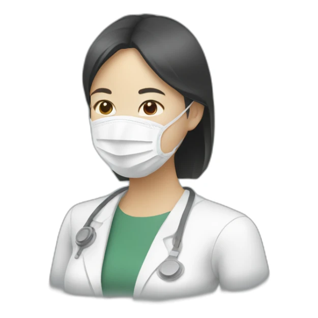 Asian woman wearing white respirator sticker