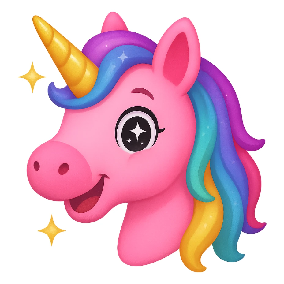 pink unicorn emoji, magical and playful sticker