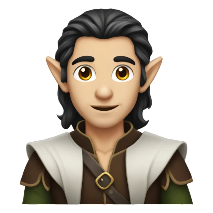 Dark hair elf male with long hair without beard sticker