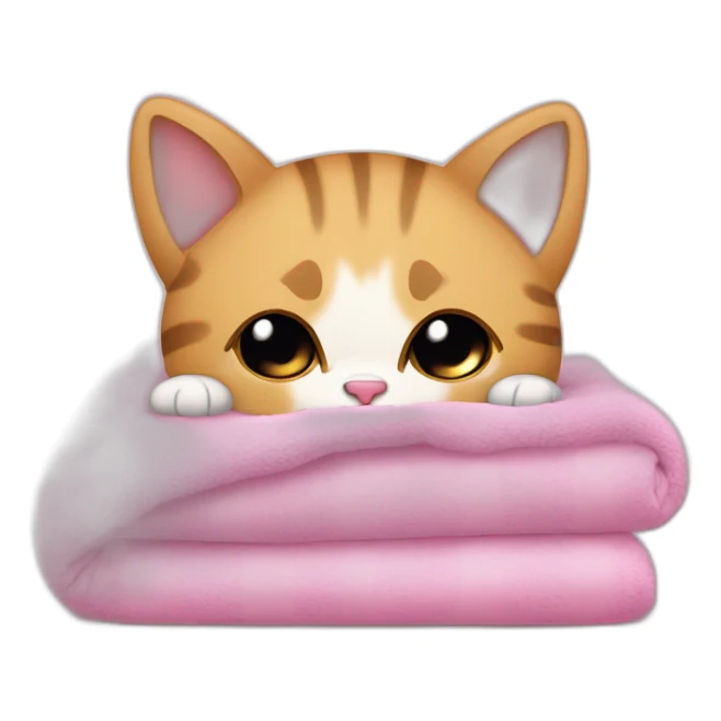 Chaton qui dort avec une couverture et un doudou sticker