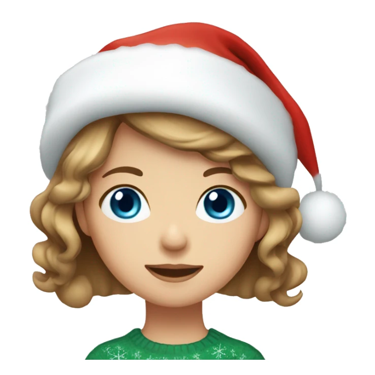 Light brown hair blue eyes girl with Christmas hat sticker