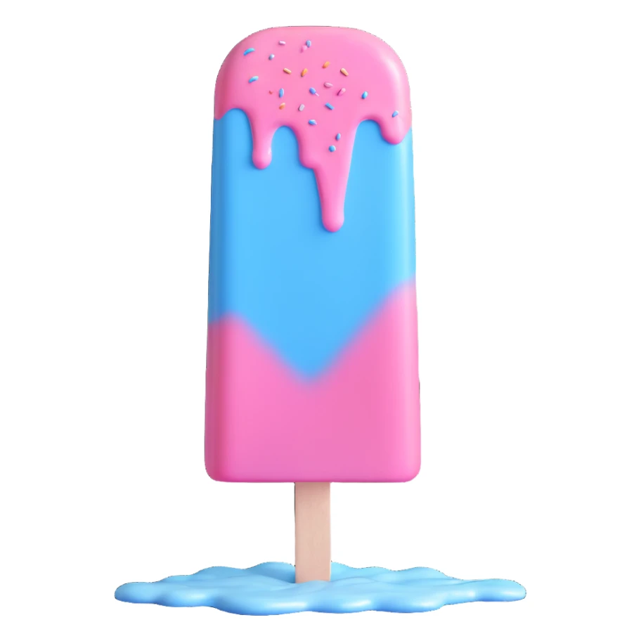 Recreate this popsicle with pastel pink, blue, and purple colors, melting icing, and star sprinkles. Make it look glossy and realistic in 3D iOS emoji style with a white background and no extra decorations. sticker