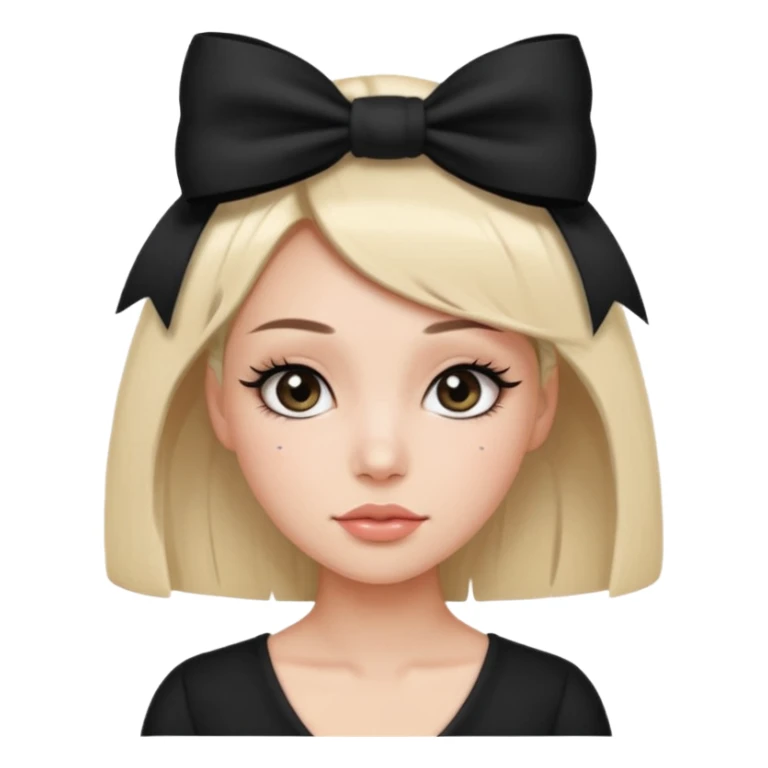 Woman with black cute  cut with a black top and a bow on her head with long lashes sticker