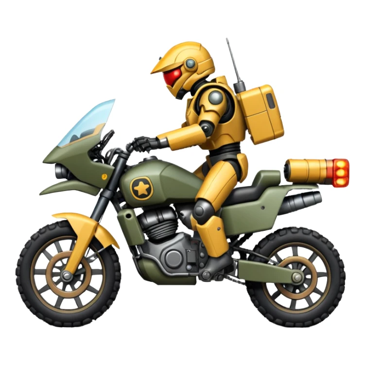 an army massive mech motorcycle shooting forward enemy mech off-road racing motorcycle  sticker